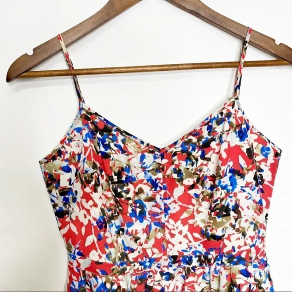 J. Crew Printed Seaside Cami Dress Blue Red Floral Size 4
